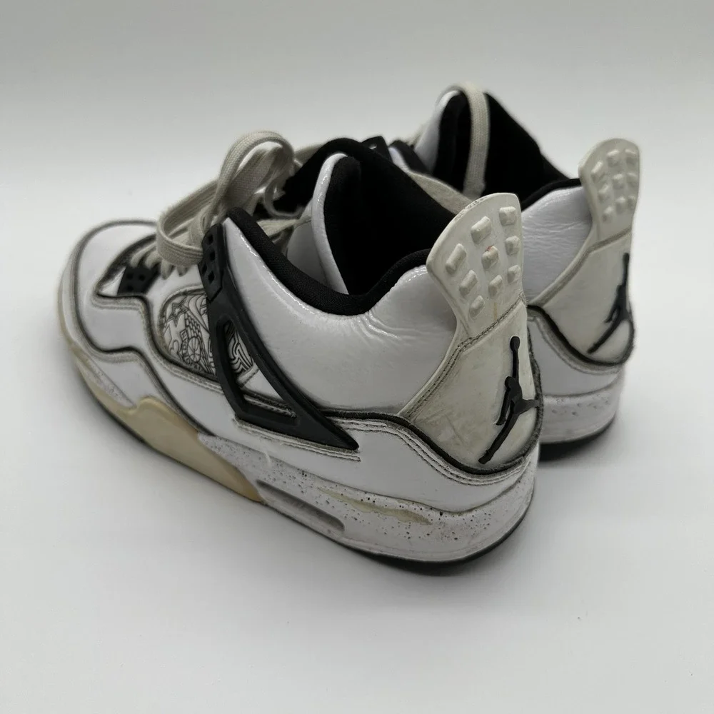 Jordan Air Jordan 4 Retro Shoes Kids 6.5Y White Black Graphic Mid Basketball